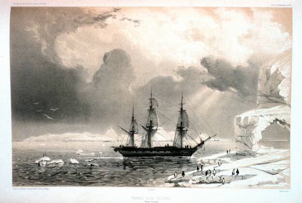 Antarctic exploration illustrated in Voyage au pole sud et dans l Oceanie. The French ships ASTROLABE and ZELEE under the command of Dumont D Urville. Plate 28. 1842 WHA  !ACHTUNG AUFNAHMEDATUM GESCHÄTZT! Copyright: WHA UnitedArchivesWHA_072_0769