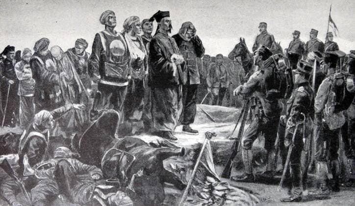 The First Sino-Japanese War (1 August 1894 – 17 April 1895). After more than six months of unbroken successes by Japanese land and naval forces and the loss of the Chinese port of Weihaiwei; the Qing government sued for peace in February 1895. WHA  !ACHTUNG AUFNAHMEDATUM GESCHÄTZT! Copyright: WHA UnitedArchivesWHA_076_0720