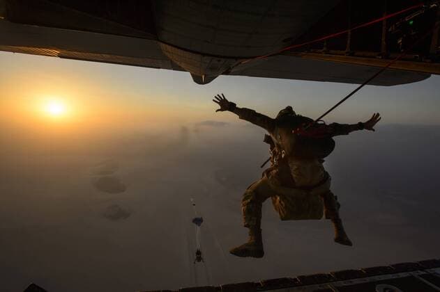 January 9, 2014 - A U.S. Air Force pararescueman jumps from an Air Force HC-130P N Combat King aircraft near Camp Lemonnier, Djibouti.  Copyright: StocktrekxImages stk108727m