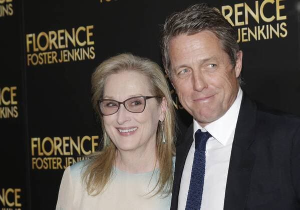 Hugh Grant and Meryl Streep arrive on the red carpet at the Florence Foster Jenkins New York Premiere at AMC Loews Lincoln Square 13 Theater on August 9, 2016 in New York City.  NYP20160809113 JOHNxANGELILLO