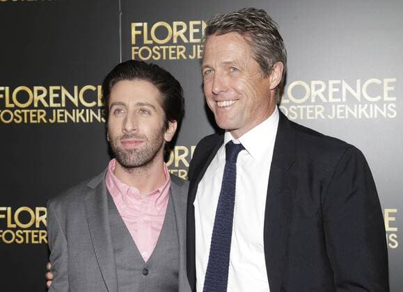 Simon Helberg and Hugh Grant arrive on the red carpet at the Florence Foster Jenkins New York Premiere at AMC Loews Lincoln Square 13 Theater on August 9, 2016 in New York City.  NYP20160809110 JOHNxANGELILLO