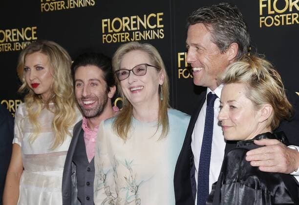 Nina Arianda, Simon Helberg, Meryl Streep, Hugh Grant, Tracey Seaward arrive on the red carpet at the Florence Foster Jenkins New York Premiere at AMC Loews Lincoln Square 13 Theater on August 9, 2016 in New York City.  NYP20160809112 JOHNxANGELILLO