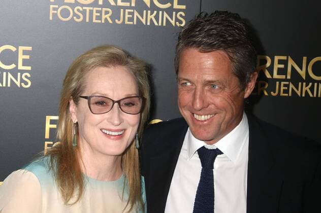 August 9, 2016 - New York, New York, U.S. - Actress MERYL STREEP and actor HUGH GRANT attend the New York premiere of Florence Foster Jenkins held at AMC Loews Lincoln Square. New York U.S. - ZUMAk03_