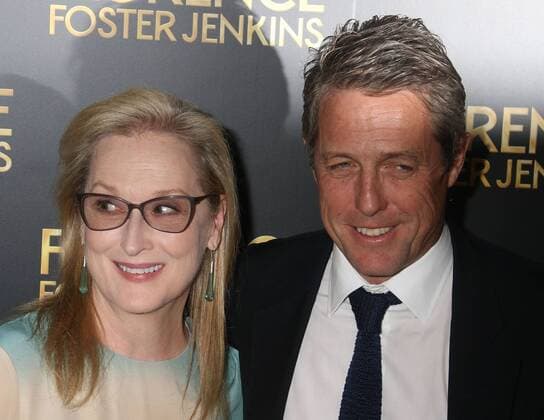 August 9, 2016 - New York, New York, U.S. - Actress MERYL STREEP and actor HUGH GRANT attend the New York premiere of Florence Foster Jenkins held at AMC Loews Lincoln Square. New York U.S. - ZUMAk03_