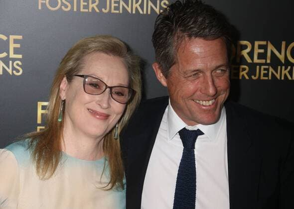 August 9, 2016 - New York, New York, U.S. - Actress MERYL STREEP and actor HUGH GRANT attend the New York premiere of Florence Foster Jenkins held at AMC Loews Lincoln Square. New York U.S. - ZUMAk03_