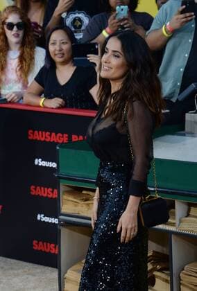 Cast member Salma Hayek, the voice of Teresa in the animated motion picture comedy Sausage Party attends the premiere of the film at the Regency Village Theatre in the Westwood section of Los Angeles on August 9, 2016. Storyline: A sausage strives to discover the truth about his existence.  LAP2016080910 JIMxRUYMEN