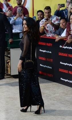 Cast member Salma Hayek, the voice of Teresa in the animated motion picture comedy Sausage Party attends the premiere of the film at the Regency Village Theatre in the Westwood section of Los Angeles on August 9, 2016. Storyline: A sausage strives to discover the truth about his existence.  LAP2016080911 JIMxRUYMEN