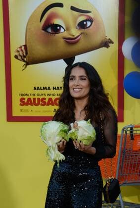 Cast member Salma Hayek, the voice of Teresa Taco in the animated motion picture comedy Sausage Party attends the premiere of the film at the Regency Village Theatre in the Westwood section of Los Angeles on August 9, 2016. Storyline: A sausage strives to discover the truth about his existence.  LAP2016080952 JIMxRUYMEN