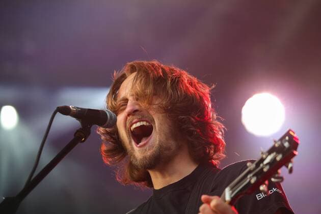 RIGA, LATVIA - AUGUST 11, 2016: The Subways rock band vocalist Billy Lunn performs at the opening of 2016 KUBANA music festival on Lucavsala Island. Artyom Geodakyan TASS  TS02CC5D