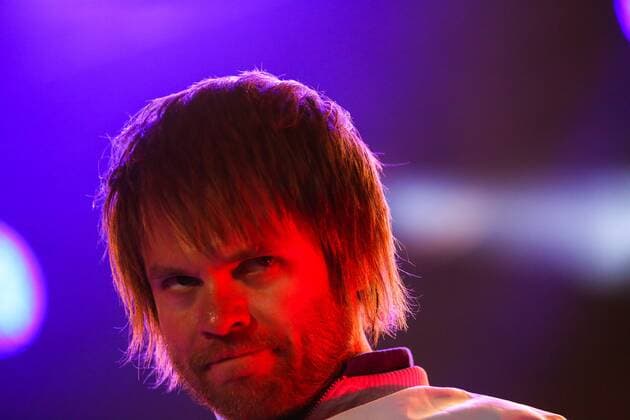 RIGA, LATVIA - AUGUST 11, 2016: Enter Shikari rock band frontman Rou Reynolds performs at the opening of 2016 KUBANA music festival on Lucavsala Island. Artyom Geodakyan TASS  TS02CC6A