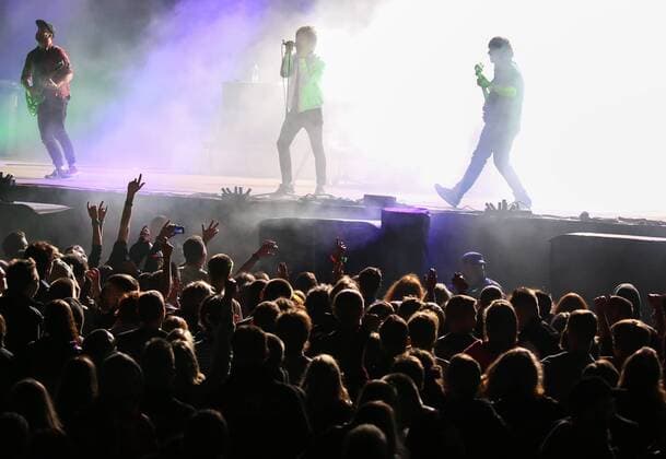 RIGA, LATVIA - AUGUST 11, 2016: Enter Shikari rock band performs at the opening of 2016 KUBANA music festival on Lucavsala Island. Artyom Geodakyan TASS  TS02CC6C