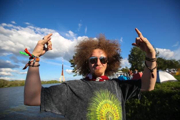 RIGA, LATVIA - AUGUST 11, 2016: A man pictured at 2016 KUBANA music festival on Lucavsala Island. Artyom Geodakyan TASS  TS02CC6F