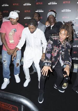 USA: The Get Down premiere in New York Nas, Shameik Moore, and Jaden Smith attend The Get Down Netflix original series premier at Lehman Center for performing arts in the Bronx.  LevxRadin