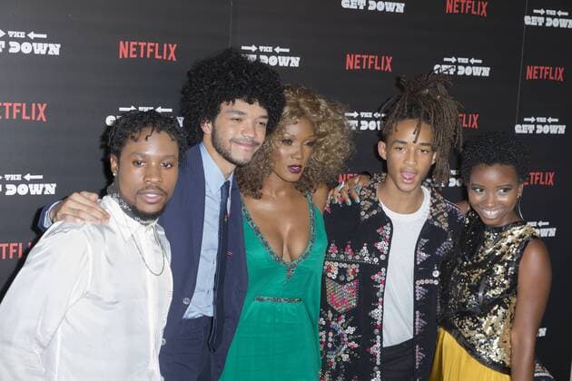 USA: The Get Down premiere in New York Shameik Moore, Justice Smith, Yolanda Ross, Jaden Smith, and Satefanee Martin attend The Get Down Netflix original series premier at Lehman Center for performing arts in the Bronx.  LevxRadin