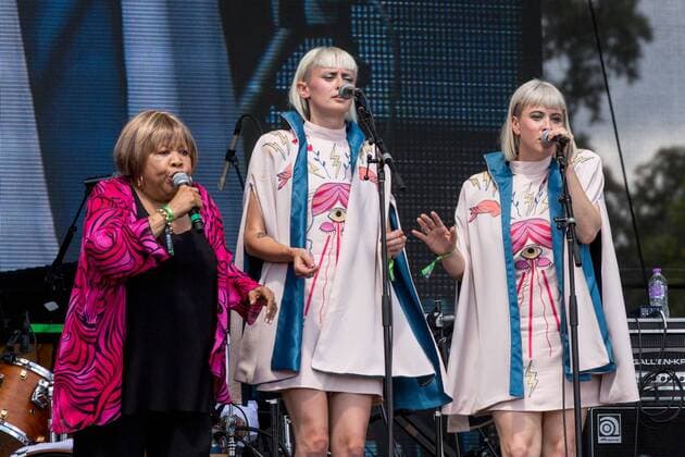 August 13, 2016 - Eau Claire, Wisconsin, U.S - MAVIS STAPLES (L) with HOLLY LAESSIG and JESS WOLFE of Lucius perform live at Eaux Claires Music Festival in Eau Claire, Wisconsin Eau Claire U.S. - ZUMAs135