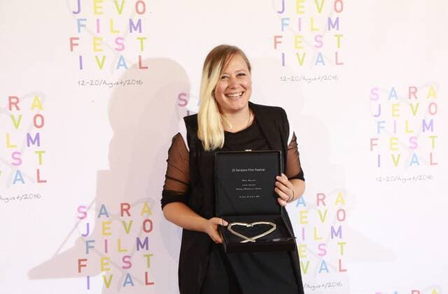 (160821) -- SARAJEVO, Aug. 20, 2016 -- Winner of Heart of Sarajevo for Best Actress Irena Ivanova poses for a photo on the red carpet in front of the National Theatre in Sarajevo, Bosnia and Herzegovina, on Aug. 20, 2016. The 22nd edition of Sarajevo Film Festival ran from Aug. 12 to 20. )(zcc) BOSNIA AND HERZEGOVINA-SARAJEVO-SARAJEVO FILM FESTIVAL-CLOSING CEREMONY HarisxMemija 