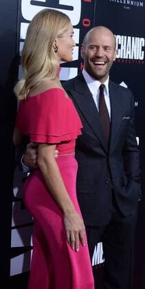 Cast member Jason Statham and his wife, English model Rosie Alice Huntington-Whiteley attend the premiere of the motion picture crime thriller Mechanic: Resurrection at the ArcLight Cinerama Dome in the Hollywood section of Los Angeles on August 22, 2016. Storyline: Arthur Bishop thought he had put his murderous past behind him when his most formidable foe kidnaps the love of his life. Now he is forced to travel the globe to complete three impossible assassinations, and do what he does best, make them look like accidents.  LAP2016082215 JIMxRUYMEN