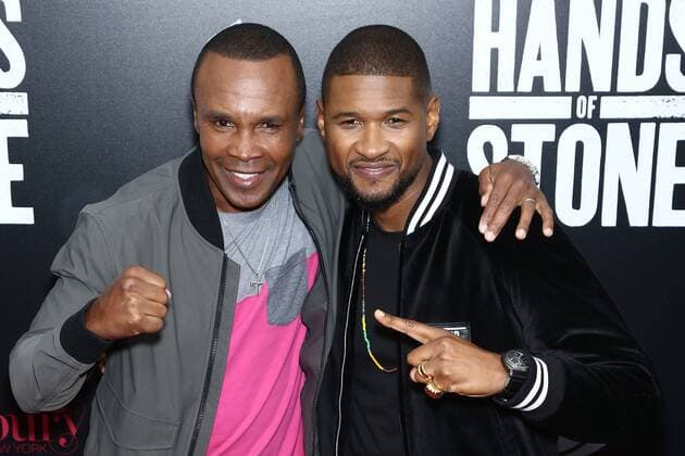 Sugar Ray Leonard und Usher bei der Hands of Stone Film Premiere am 22.08.2016 in New York Hands of Stone Filmpremiere in New York City, 2016 