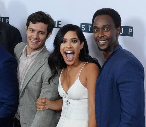 Cast members Adam Brody, Otmara Marrero and Edi Gathegi (L-R) attend the premiere of Crackle s TV series crime drama Startup at the London Hotel in West Hollywood, California on August 23, 2016. Storyline: A desperate banker needs to conceal stolen money. A Haitian-American gang lord wants to go legit. A Cuban-American hacker has an idea that will revolutionize the very future of money itself. Forced to work together, they unwittingly create their version of the American dream - organized crime 2.0.  LAP2016082328 JIMxRUYMEN