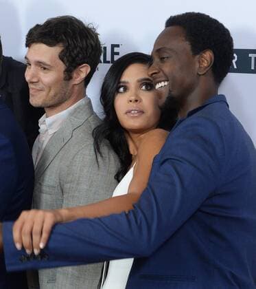 Cast members Adam Brody, Otmara Marrero and Edi Gathegi (L-R) attend the premiere of Crackle s TV series crime drama Startup at the London Hotel in West Hollywood, California on August 23, 2016. Storyline: A desperate banker needs to conceal stolen money. A Haitian-American gang lord wants to go legit. A Cuban-American hacker has an idea that will revolutionize the very future of money itself. Forced to work together, they unwittingly create their version of the American dream - organized crime 2.0.  LAP2016082330 JIMxRUYMEN
