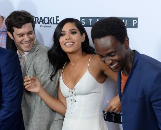 Cast members Adam Brody, Otmara Marrero and Edi Gathegi (L-R) attend the premiere of Crackle s TV series crime drama Startup at the London Hotel in West Hollywood, California on August 23, 2016. Storyline: A desperate banker needs to conceal stolen money. A Haitian-American gang lord wants to go legit. A Cuban-American hacker has an idea that will revolutionize the very future of money itself. Forced to work together, they unwittingly create their version of the American dream - organized crime 2.0.  LAP2016082332 JIMxRUYMEN