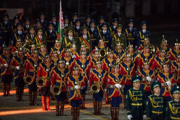 The Honor Guard and the Central Military Band of Armed Forces of Mongolia performs during international military music festival Spasskaya Tower in Moscow, Russia, on Aug. 27, 2016. The 9th International Military Music festival Spasskaya Tower will take place from Aug. 27 to Sept. 4. Spasskaya Tower , the parade of the honor guards units and of the best military music bands of Russia and other countries, takes place every year on Red Square in Moscow. ) (djj) RUSSIA-MOSCOW-MUSIC FESTIVAL-SPASSKAYA TOWER EvgenyxSinitsyn 