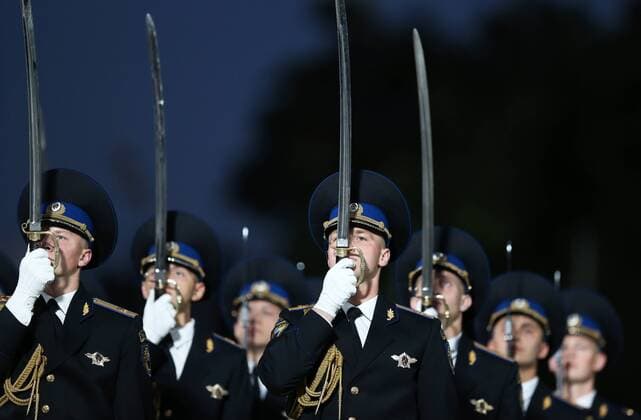 MOSCOW, RUSSIA - AUGUST 27, 2016: Participants in the 9th Spasskaya Tower international military music festival in Moscow s Red Square. Artyom Geodakyan TASS  TS02EE96