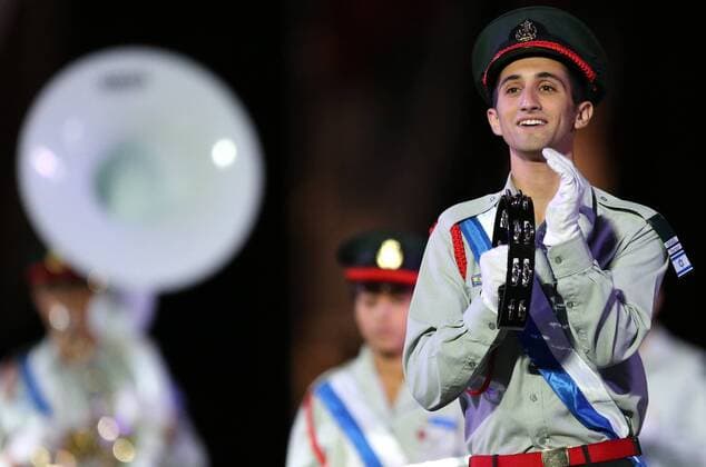 MOSCOW, RUSSIA - AUGUST 27, 2016: Members of the Band of the Israel Defense Forces perform at the opening of the 9th Spasskaya Tower international military music festival in Moscow s Red Square. Artyom Geodakyan TASS  TS02EF61