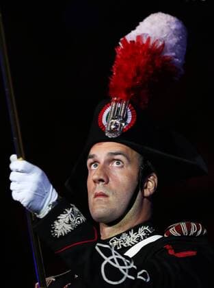 MOSCOW, RUSSIA - AUGUST 27, 2016: A member of the Carabinieri band of Italy performs at the opening of the 9th Spasskaya Tower international military music festival in Moscow s Red Square. Artyom Geodakyan TASS  TS02EF62