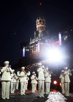 MOSCOW, RUSSIA - AUGUST 27, 2016: Members of the Presidentâ€™s Band of Russia perform at the opening of the 9th Spasskaya Tower international military music festival in Moscow s Red Square. Artyom Geodakyan TASS  TS02EF6F