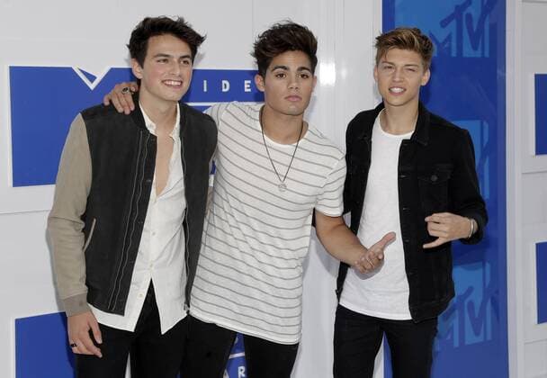 Forever in Your Mind band members Emery Kelly, Ricky Garcia and Liam Attridge arrives on the red carpet at the 2016 MTV Video Music Awards at Madison Square Garden in New York City on August 28, 2016. Performers at the 2016 MTV VMA s include Rihanna, Britney Spears, Ariana Grande and Nicki Minaj.  NYP20160828113 JOHNxANGELILLO