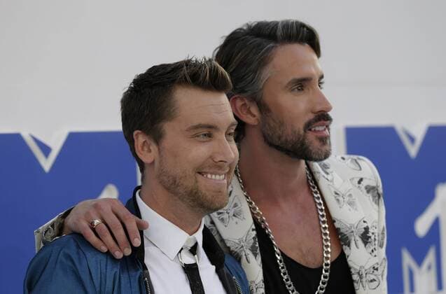 MTV Video Music Awards in New York Lance Bass and Robert Sepulveda Jr.arrive on the red carpet at the 2016 MTV Video Music Awards at Madison Square Garden in New York City on August 28, 2016. Performers at the 2016 MTV VMA s include Rihanna, Britney Spears, Ariana Grande and Nicki Minaj.  NYP20160828124 JOHNxANGELILLO