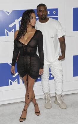 MTV Video Music Awards in New York Kim Kardashian West and Kanye West arrive on the red carpet at the 2016 MTV Video Music Awards at Madison Square Garden in New York City on August 28, 2016. Performers at the 2016 MTV VMA s include Rihanna, Britney Spears, Ariana Grande and Nicki Minaj.  NYP20160828151 JOHNxANGELILLO