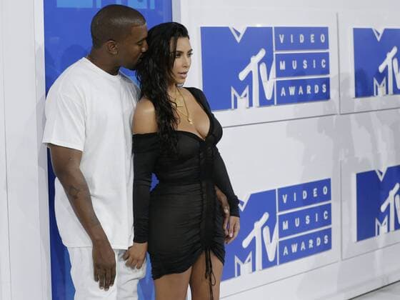 MTV Video Music Awards in New York Kim Kardashian and Kanye West arrive on the red carpet at the 2016 MTV Video Music Awards at Madison Square Garden in New York City on August 28, 2016. Performers at the 2016 MTV VMA s include Rihanna, Britney Spears, Ariana Grande and Nicki Minaj.  NYP20160828502 JOHNxANGELILLO