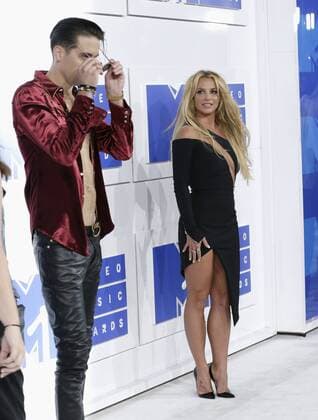 MTV Video Music Awards in New York G-Eazy and Britney Spears arrive on the red carpet at the 2016 MTV Video Music Awards at Madison Square Garden in New York City on August 28, 2016. Performers at the 2016 MTV VMA s include Rihanna, Britney Spears, Ariana Grande and Nicki Minaj.  NYP20160828111 JOHNxANGELILLO