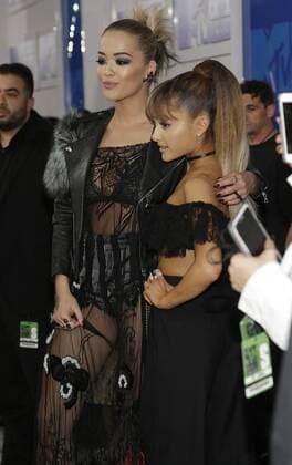 MTV Video Music Awards in New York Rita Ora and Ariana Grande arrive on the red carpet at the 2016 MTV Video Music Awards at Madison Square Garden in New York City on August 28, 2016. Performers at the 2016 MTV VMA s include Rihanna, Britney Spears, Ariana Grande and Nicki Minaj.  NYP20160828161 JOHNxANGELILLO
