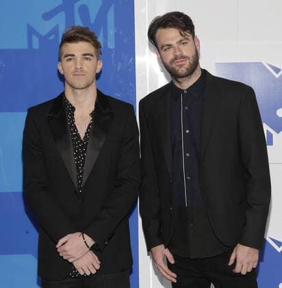 MTV Video Music Awards in New York Alex Pall and Andrew Taggart of the Chainsmokers arrive on the red carpet at the 2016 MTV Video Music Awards at Madison Square Garden in New York City on August 28, 2016. Performers at the 2016 MTV VMA s include Rihanna, Britney Spears, Ariana Grande and Nicki Minaj.  NYP20160828182 JOHNxANGELILLO