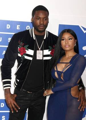 August 28, 2016 - New York, New York, U.S. - Hiphop artists MEEK MILL and NICKI MINAJ attend the arrivals at the 2016 MTV Video Music Awards held at Madison Square Garden. New York U.S. - ZUMAk03_