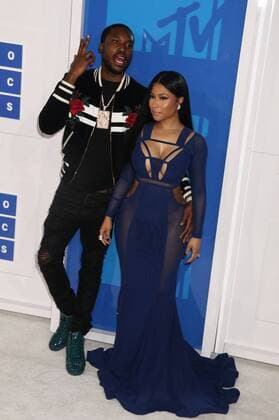 August 28, 2016 - New York, New York, U.S. - Hiphop artists MEEK MILL and NICKI MINAJ attend the arrivals at the 2016 MTV Video Music Awards held at Madison Square Garden. New York U.S. - ZUMAk03_