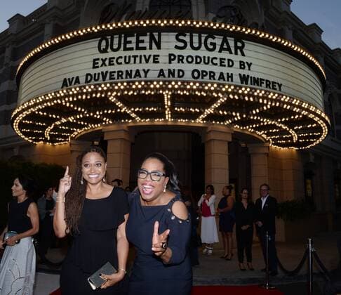 Executive producer creator Ava DuVernay (L) and executive producer Oprah Winfrey attend the premiere of OWN s television drama series Queen Sugar at Warner Bros. Studio in Burbank, California on August 29, 2016. Storyline: The series chronicles the lives and loves of three estranged siblings in Louisiana.  LAP2016082901 JIMxRUYMEN