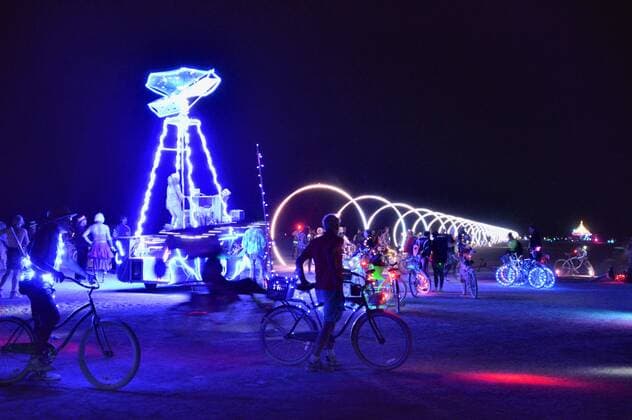August 30, 2016 - Black Rock City, Nevada, United States of America - Interactive artwork Sonic Runway, a 1000-foot corridor of lights that visualizes the speed of sound at night during the annual desert festival Burning Man August 30, 2016 in Black Rock City, Nevada. The annual festival attracts 70,000 attendees in one of the most remote and inhospitable deserts in America. Black Rock City United States of America - ZUMAp138