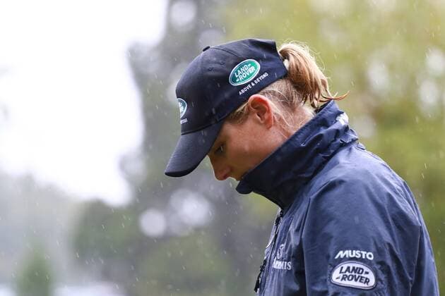 Land Rover Burghley Horse Trials . . Stamford, Lincolnshire, UK . . 03.09.2016 Zara Tindall keeps her head down as rain falls at the Land Rover Burghley Horse Trials. 