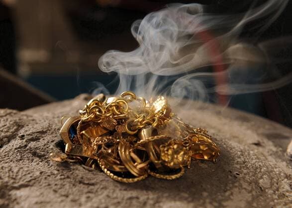 IMAGO Nature: Unsere Erde, Ressourcen, Gold Dec 18, 2009 - Atlanta, Georgia, USA - A pile of gold jewelry is stuffed into an electric induction furnace at the Gold Rush Refinery where it is heated to 1,900 degrees F. and melted into molten metal. More people are investing in as financial concerns continue and or whenever the dollar drops in value. - ZUMAn03_