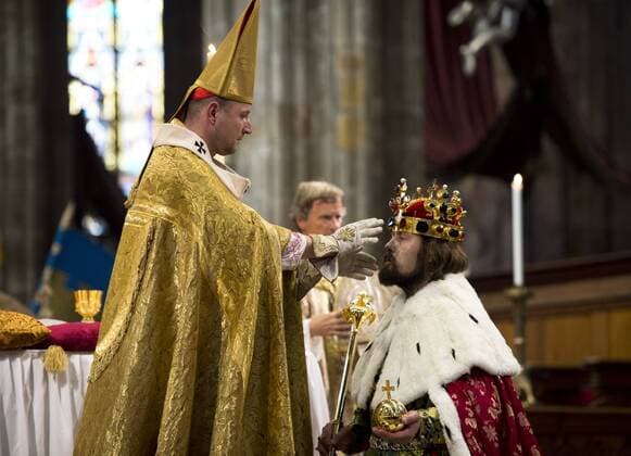 A re-enactment of the coronation of Charles IV (1316-1378) as king of Bohemia was staged in Prague s St Vitus Cathedral, Prague, Czech Republic, September 4, 2016 at the close of two-day festivity the City of Prague and Charles University jointly organised to mark the Holy Roman emperor s 700th birth anniversary. (CTKxPhoto KaterinaxSulova) CTKPhotoP201609040404701  suk18