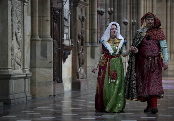 A re-enactment of the coronation of Charles IV (1316-1378) as king of Bohemia was staged in Prague s St Vitus Cathedral, Prague, Czech Republic, September 4, 2016 at the close of two-day festivity the City of Prague and Charles University jointly organised to mark the Holy Roman emperor s 700th birth anniversary. (CTKxPhoto KaterinaxSulova) CTKPhotoP201609040481601  suk11