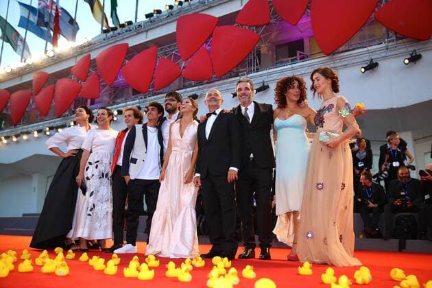 Filmfestspiele Venedig - Piuma Filmpremiere (160905) -- VENICE, Sept. 5, 2016 -- Cast members pose for a photo as they arrive for the premiere of the movie Piuma at the 73rd Venice Film Festival in Venice, Italy, on Sept. 5, 2016. ) ITALY-VENICE-FILM FESTIVAL-PIUMA-PREMIERE JinxYu 