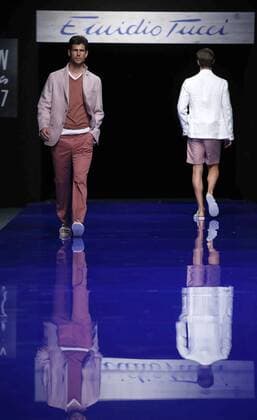 Models present the creations of the fashion firm Emidio Tucci during the alternative catwalk MFSHOW MEN, that will present the trends in men s fashion for the upcoming spring summer, at Museo del Traje in Madrid, Spain, 06 September 2016. MFSHOW MEN CATWALK !ACHTUNG: NUR REDAKTIONELLE NUTZUNG!  MAD001 20160906-636087980117969884
