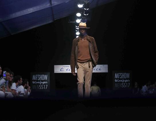 A model presents the creations of the firm Emidio Tucci during the alternative catwalk MFSHOW MEN, that will present the trends in men s fashion for the upcoming spring summer, at Museo del Traje in Madrid, Spain, 06 September 2016. MFSHOW MEN CATWALK !ACHTUNG: NUR REDAKTIONELLE NUTZUNG!  MAD001 20160906-636087982719392532