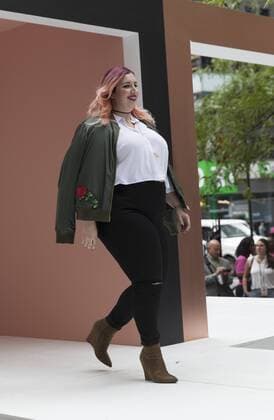 US: New York fashion week Ashley Nell Tipton show Model walks runway for women plus-size collection by Ashley Nell Tipton presented by JCPenney during New York fashion week ss 2017 at Greeley Square, New York.  LevxRadin
