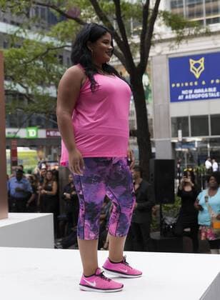 US: New York fashion week Ashley Nell Tipton show Model walks runway for women plus-size collection by Ashley Nell Tipton presented by JCPenney during New York fashion week ss 2017 at Greeley Square, New York.  LevxRadin